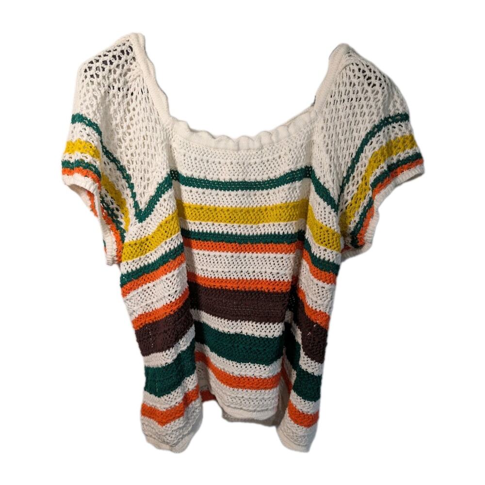 Torrid Knit Crochet Colorful Striped Square Neck Tie Top Women's Size 2X Boho